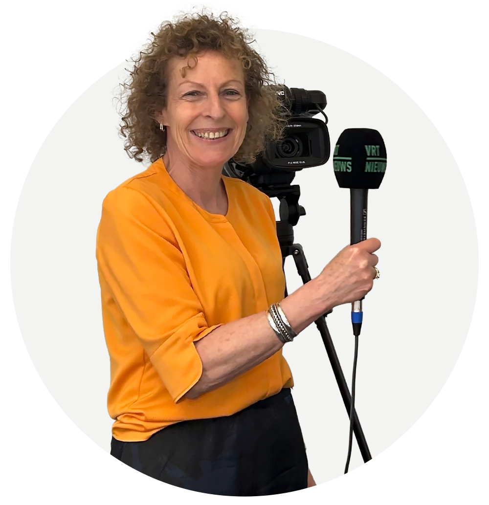 Isabelle Hardy holding a broadcast microphone